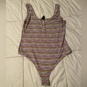 Multicolor striped tank with button closure